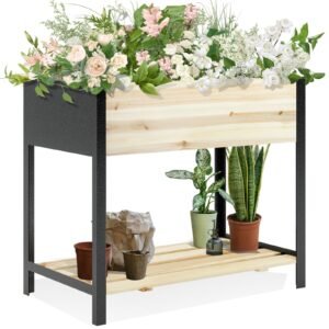 Raised Garden Bed with Legs Metal & Wood Elevated Planter Box Outdoor 4 Legs, 36(L) x18(W) x30(H) Inch