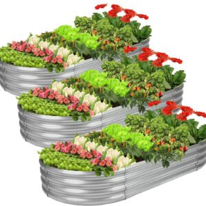 Galvanized Raised Garden Bed Kit, 3Pcs 4ft Planter Raised Garden Boxes Outdoor, Oval Metal Raised Garden Beds for Vegetables