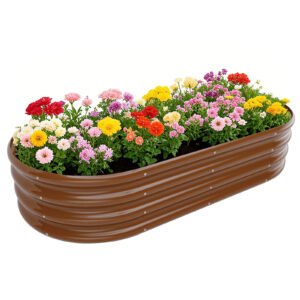 Galvanized Raised Garden Bed Kit, Galvanized Planter Raised Garden Boxes Outdoor, Oval Metal Raised Garden Beds for Vegetables,Brown