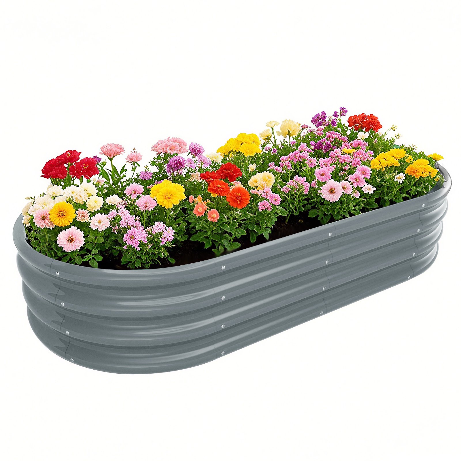 Galvanized Raised Garden Bed Kit, Galvanized Planter Raised Garden Boxes Outdoor, Oval Metal Raised Garden Beds for Vegetables,Gray