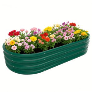 Galvanized Raised Garden Bed Kit, Galvanized Planter Raised Garden Boxes Outdoor, Oval Metal Raised Garden Beds for Vegetables,Green