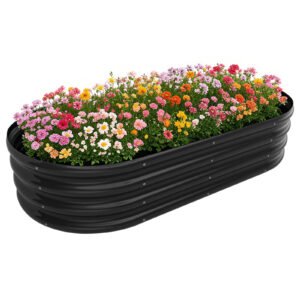 Galvanized Raised Garden Bed Kit, Galvanized Planter Raised Garden Boxes Outdoor, Oval Metal Raised Garden Beds for Vegetables,Black