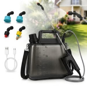 Nana Guard Battery Powered Garden Sprayer, 2.11 Gallon Pump Sprayer, Rechargeable Weed Sprayer with 4 Mist Nozzles, 46‑inch Hose, Adjustable Shoulder Strap, Black
