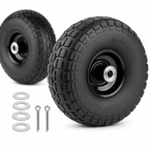 Dkriqie Set of Two 10-Inch Solid Wheelbarrow Tires Rubber Wheels - Replacement Flat-Free Tire Size 3.50-4" with 5/8" Bearings And a 2.2" Offset Hub PU Material (650G)