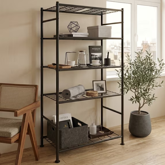 Dkriqie Storage Shelves 5 Tier Shelf Organizer, Storage Rack Heavy Duty Metal Garage Shelving Unit 35" W x 14.1" D x 73.6" H,Black