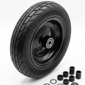 Dkriqie 14.5" Flat Free Wheelbarrow Solid Tire Wheel, 3" Centered Hub, 5/8" & 3/4" Bearings, Universal Fit for 4.80/4.00-8, 3.50/3.00-8, 4.00-6, Black