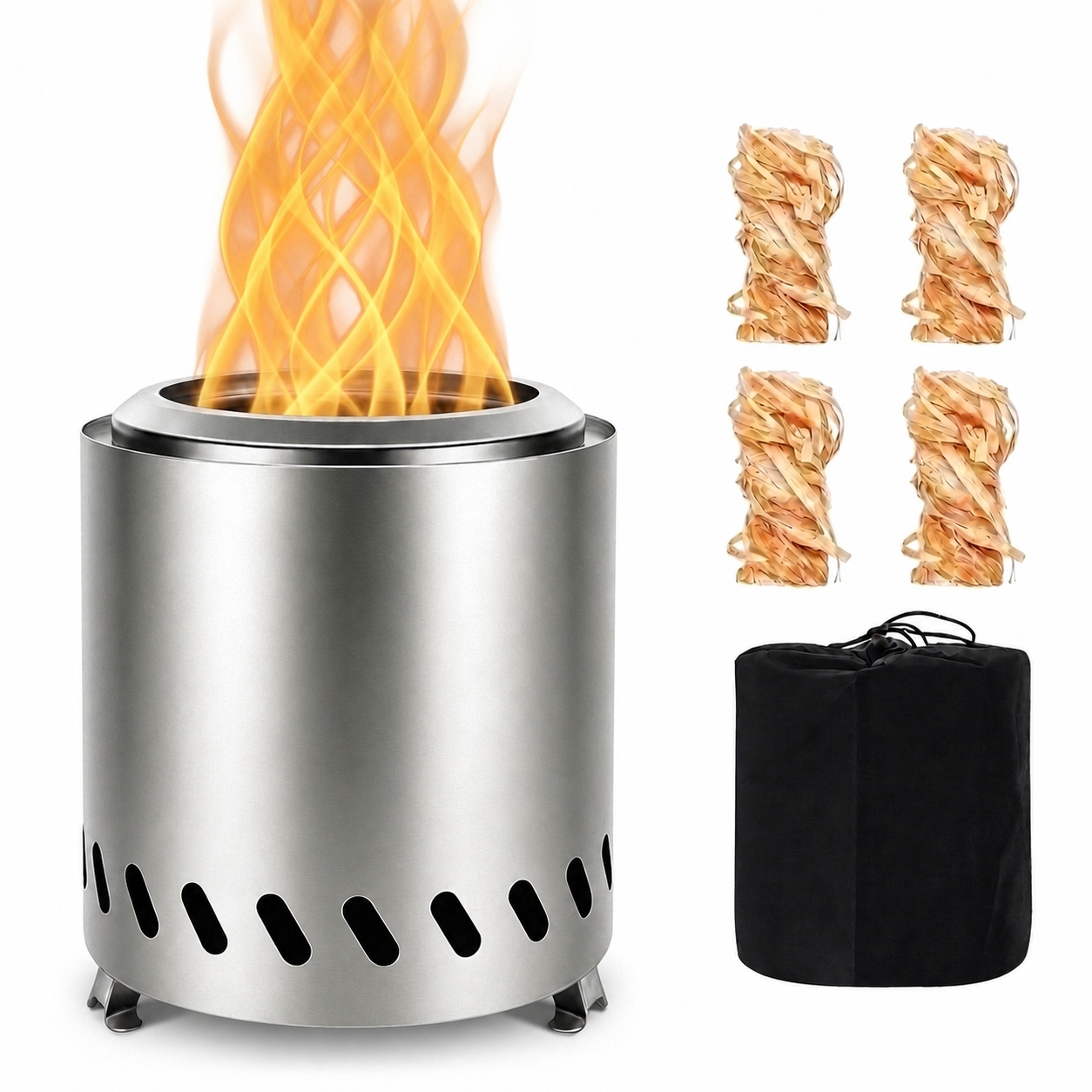 Nana Guard Smokeless Tabletop Fire Pit 7in D x 10in H Stainless Steel Mini Outdoor Fire Pit with Carry Bag for Camping, Patio, Backyard, Silver