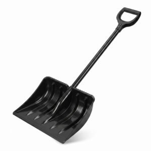 Dkriqie Heavy-Duty Snow Pusher Shovel, 19.5 Inch Wide Blade, 53 Inch Total Height Lightweight Black Snow Removal Tool for Driveway, Sidewalk & Garden